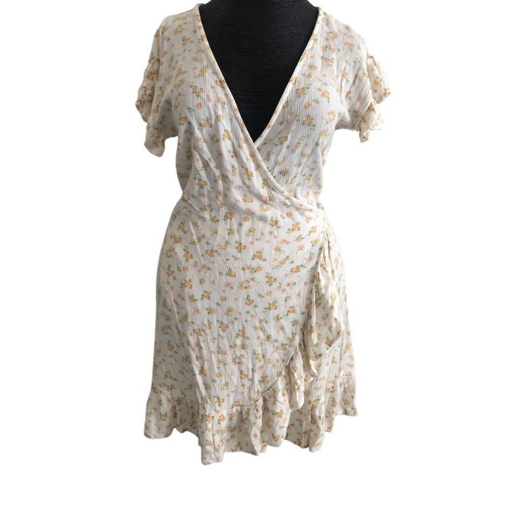 Billabong Cream Wrap Mini Dress with Yellow Floral Print